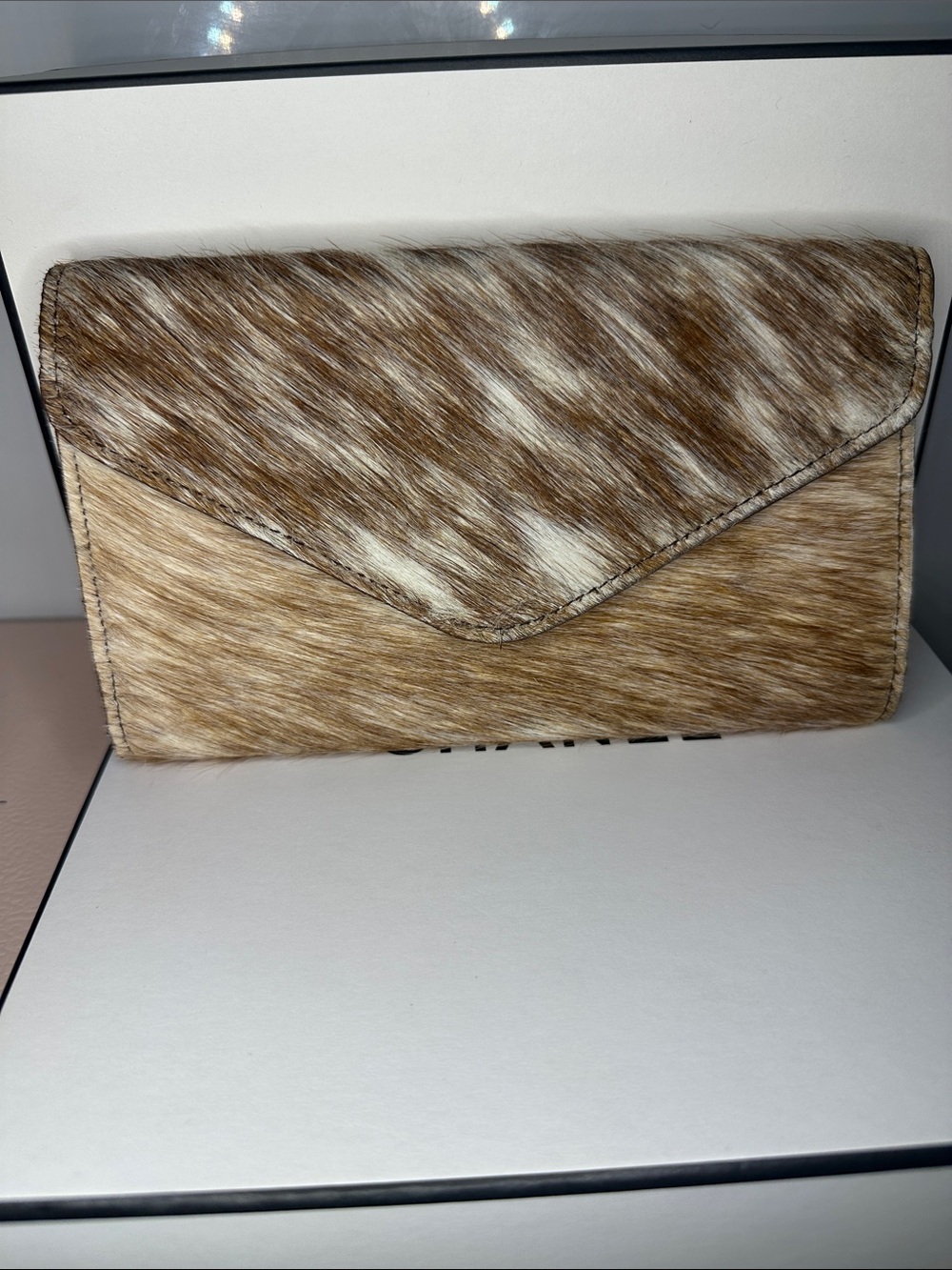 Faux Fur Envelope Clutch - Brown & Cream